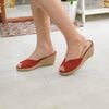 Guốc Mules Cói Hở Mũi Phối Vải Hemp 6cm - HOÀNG HÔN