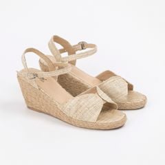 Giày Mules Cói Hở Mũi Phối Vải Hemp 6cm - HOÀNG HÔN