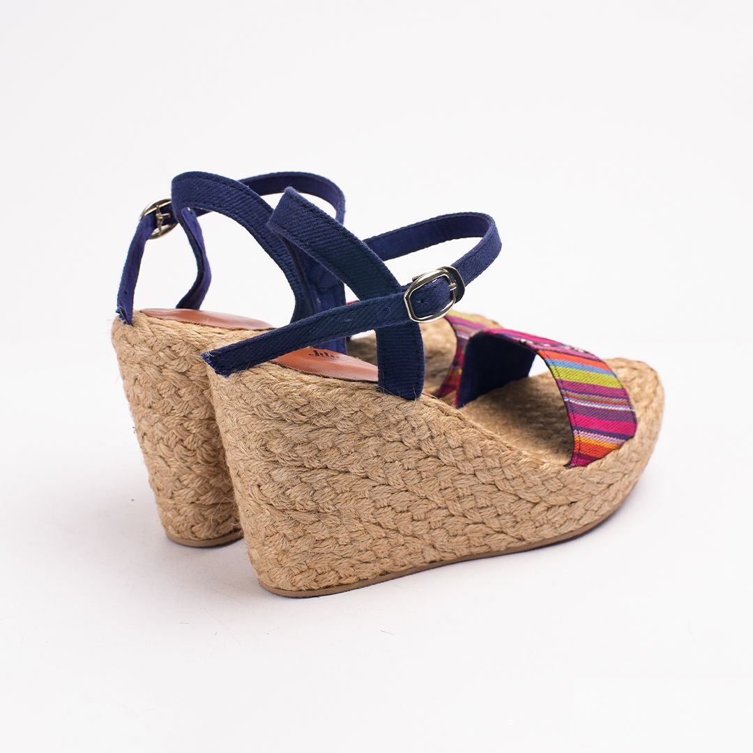 Sandal Cói Đế Xuồng Quai Ngang Thổ Cẩm 8cm - HOÀNG QUYÊN