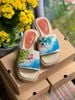 BỜ BIỂN - Quai Ngang Cói Đế Bằng 4cm Phối Vải Hemp Thêu Tranh