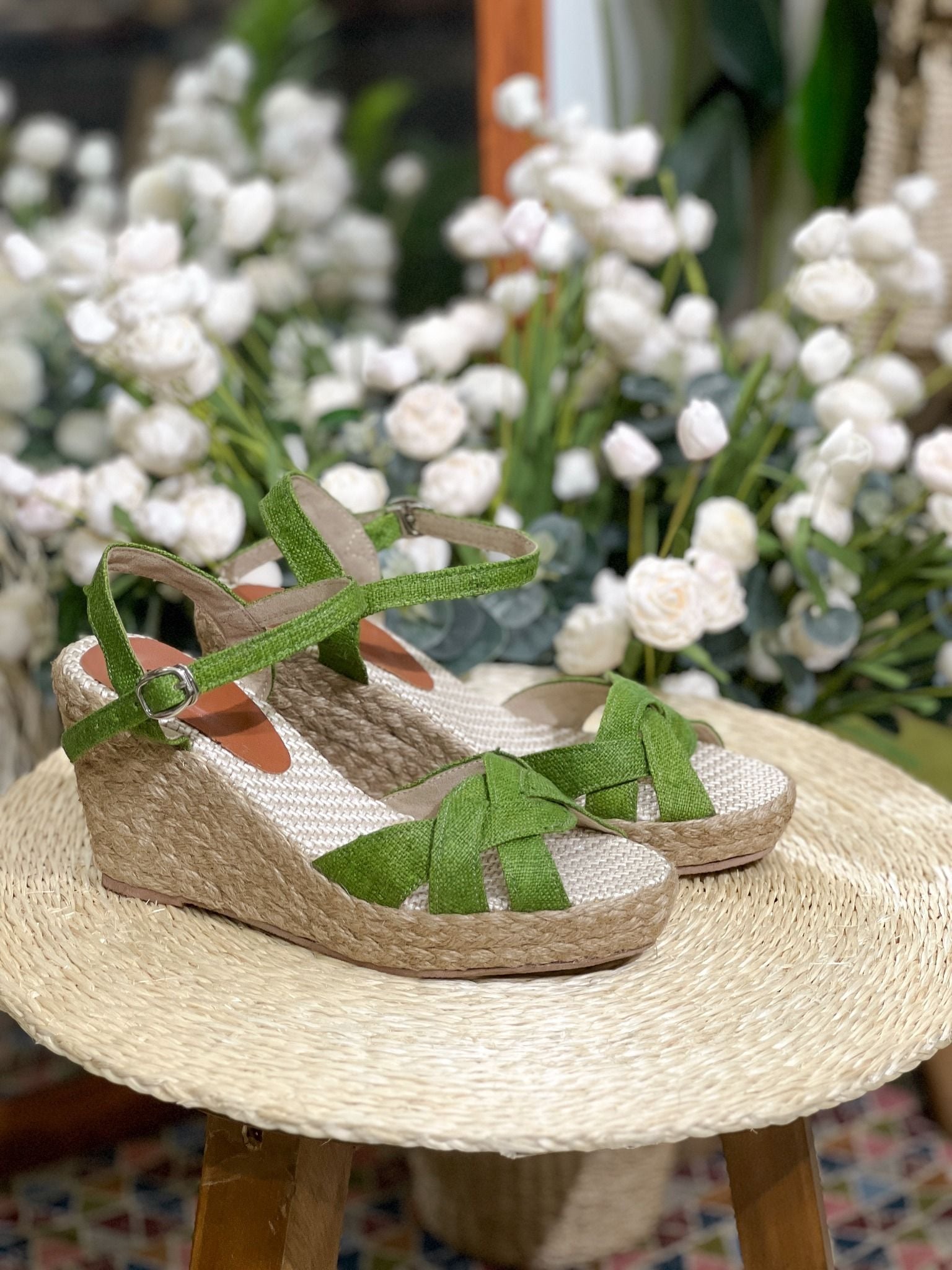 THANH ĐIỀN - Sandal Cói Đế Xuồng Quai Đan Họa Tiết Phối Vải Hemp 9cm
