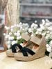 Sandal Cói Đế Xuồng Quai Chữ X Phối Quai Thun 10cm - VÂN GIANG