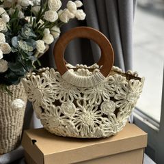 Túi Cói Hình Thang Quai Tròn Kết Hoa Xoắn Quilling Art - HOA CHUỐI