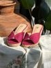 Guốc Mules Cói Hở Mũi Phối Vải Hemp 6cm - HOÀNG HÔN