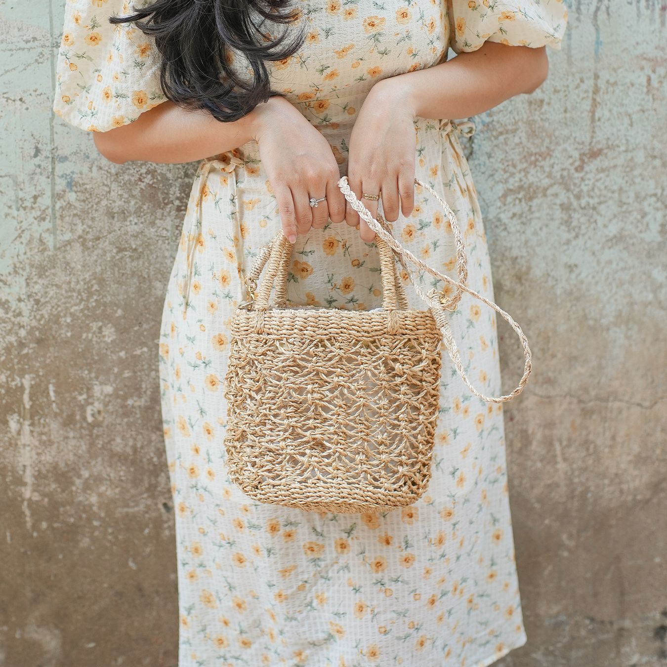 Túi Cói Abaca Dáng Bầu Móc Họa Tiết Macrame - JASMINE