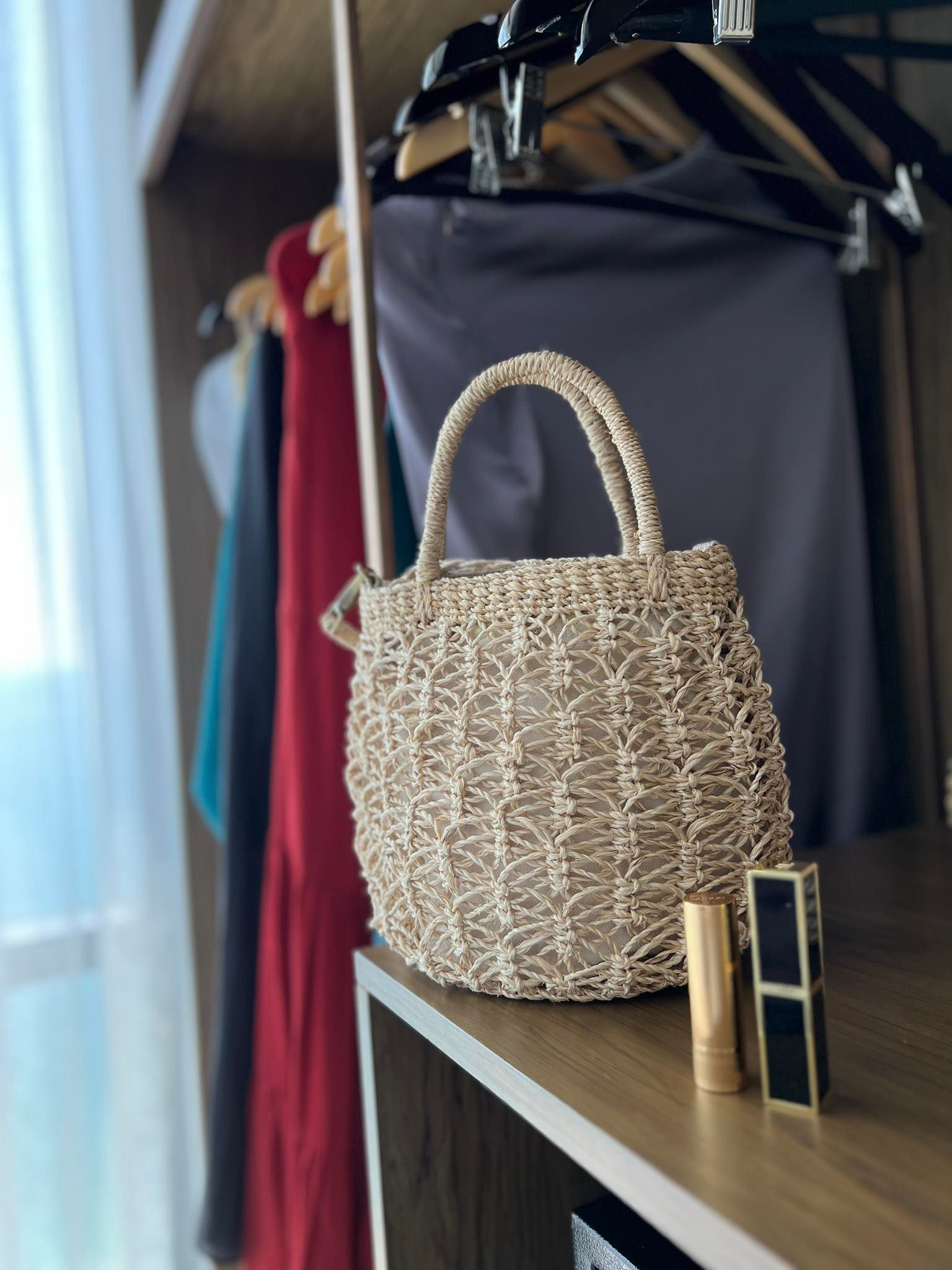 Túi Cói Abaca Dáng Bầu Móc Họa Tiết Macrame - JASMINE