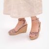 Sandal Cói Đế Xuồng Hở Mũi Phối Vải Hoạ Tiết 9cm - LÀN SÓNG