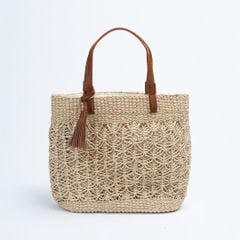 Túi Cói Abaca Hình Chữ Nhật Quai Da Móc Họa Tiết - MACRAME 6
