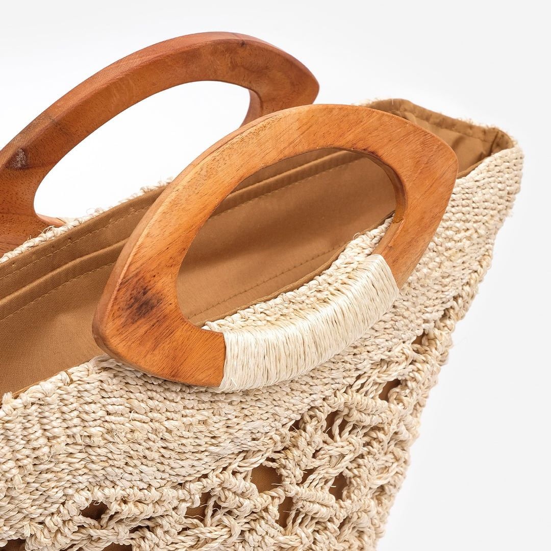 Túi Cói Abaca Hình Thang Cầm Tay Móc Họa Tiết - MACRAME 9