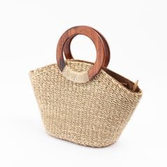 Túi Cói Abaca Xách Tay Hình Thang - MIA QUAI GỖ