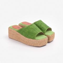 Dép Cói Đế Bằng Quai Ngang Phối Vải Hemp 5cm - NGỌC THẠCH