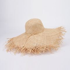 Nón Cói Raffia Đi Biển Vành Rộng Tua Rua