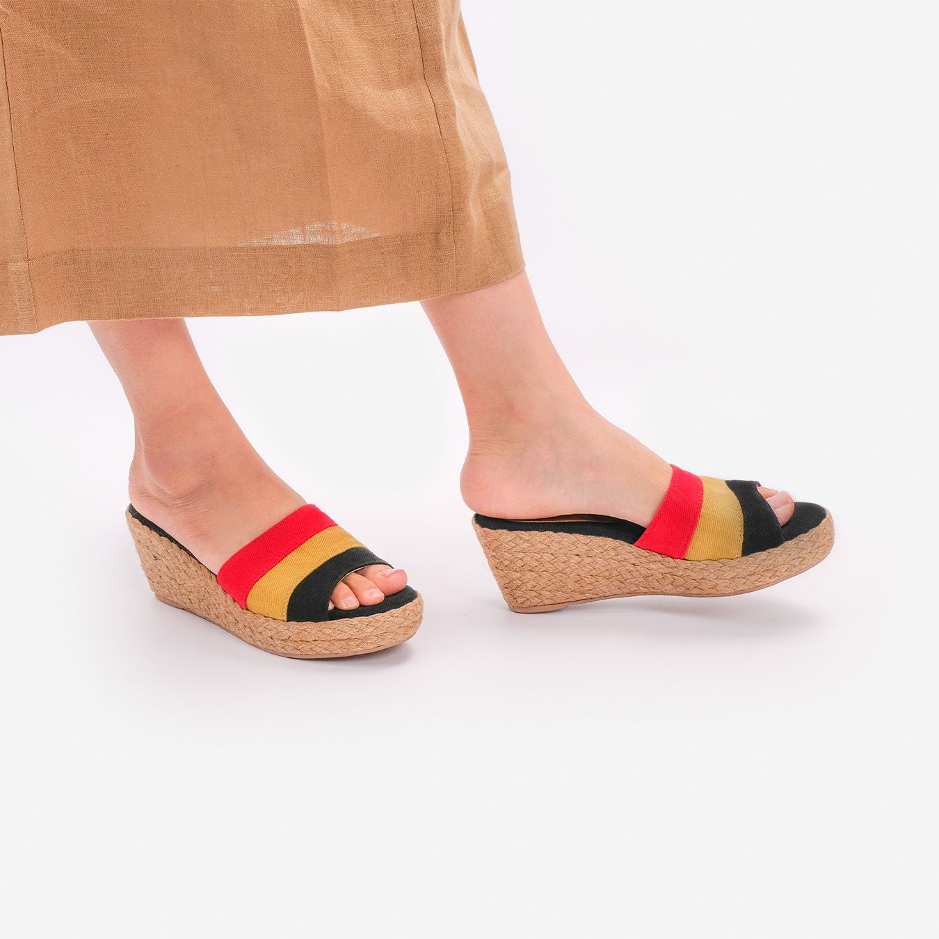 Guốc Cói Quai Ngang Phối 3 Màu 6cm - PALAUI