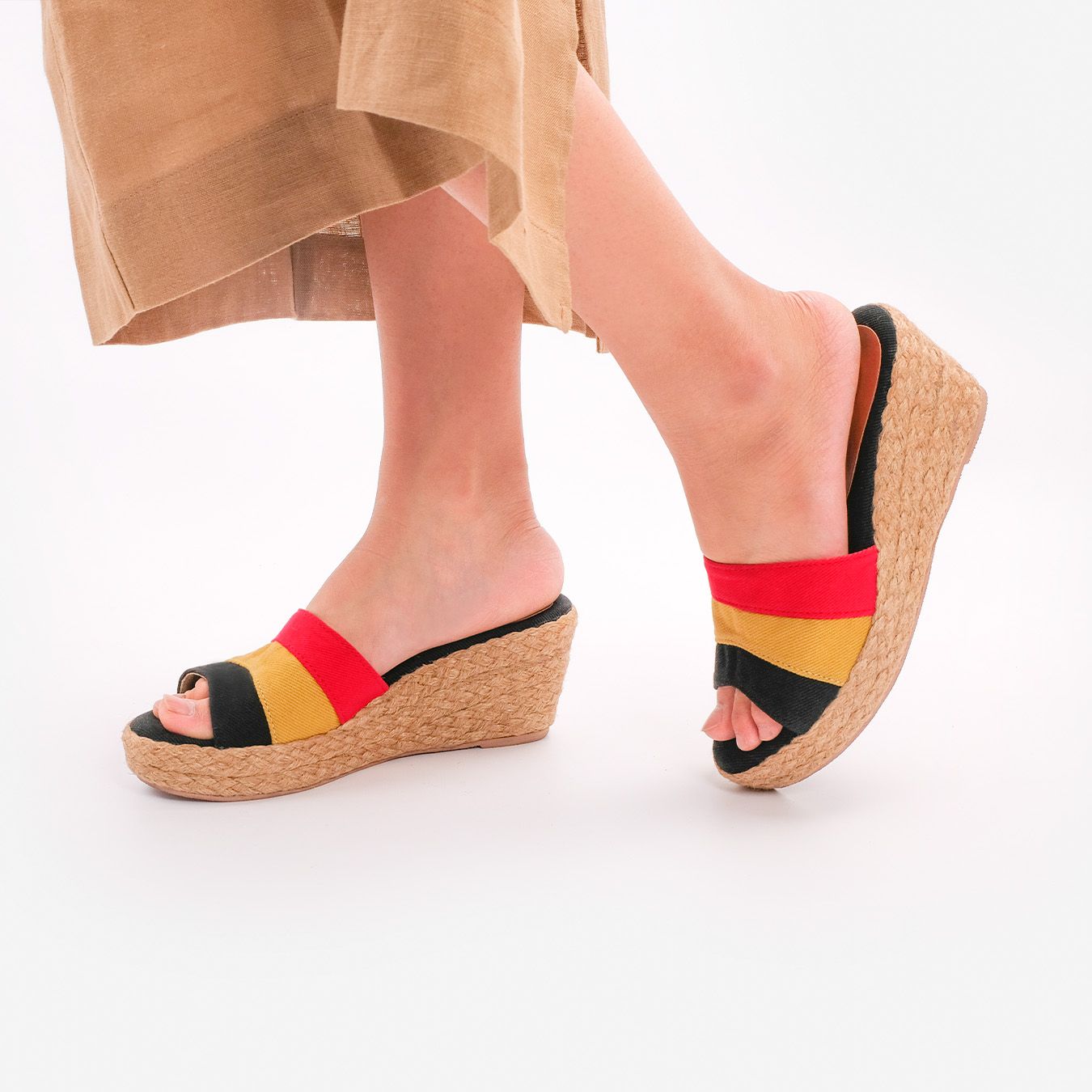 Guốc Cói Quai Ngang Phối 3 Màu 6cm - PALAUI