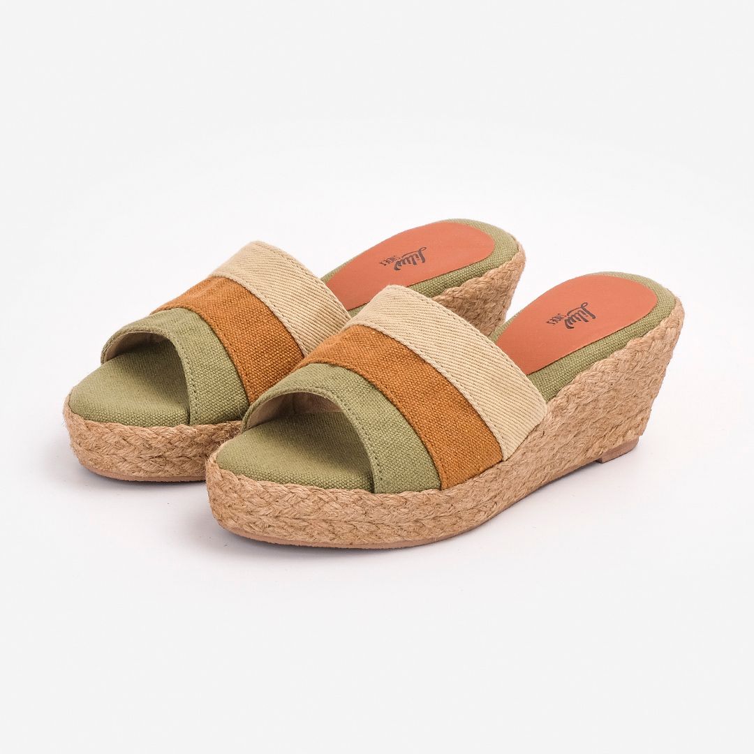 Guốc Cói Quai Ngang Phối 3 Màu 6cm - PALAUI