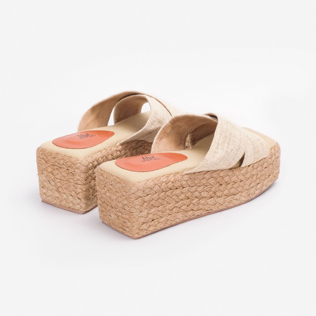 Dép Cói Đế Bằng Quai Chữ X Phối Vải Hemp 5cm - SA THẠCH
