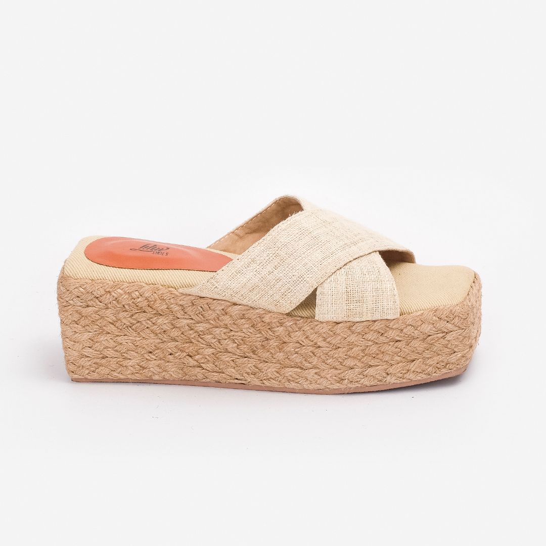 Dép Cói Đế Bằng Quai Chữ X Phối Vải Hemp 5cm - SA THẠCH