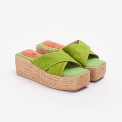 Dép Cói Đế Bằng Quai Chữ X Phối Vải Hemp 5cm - SA THẠCH