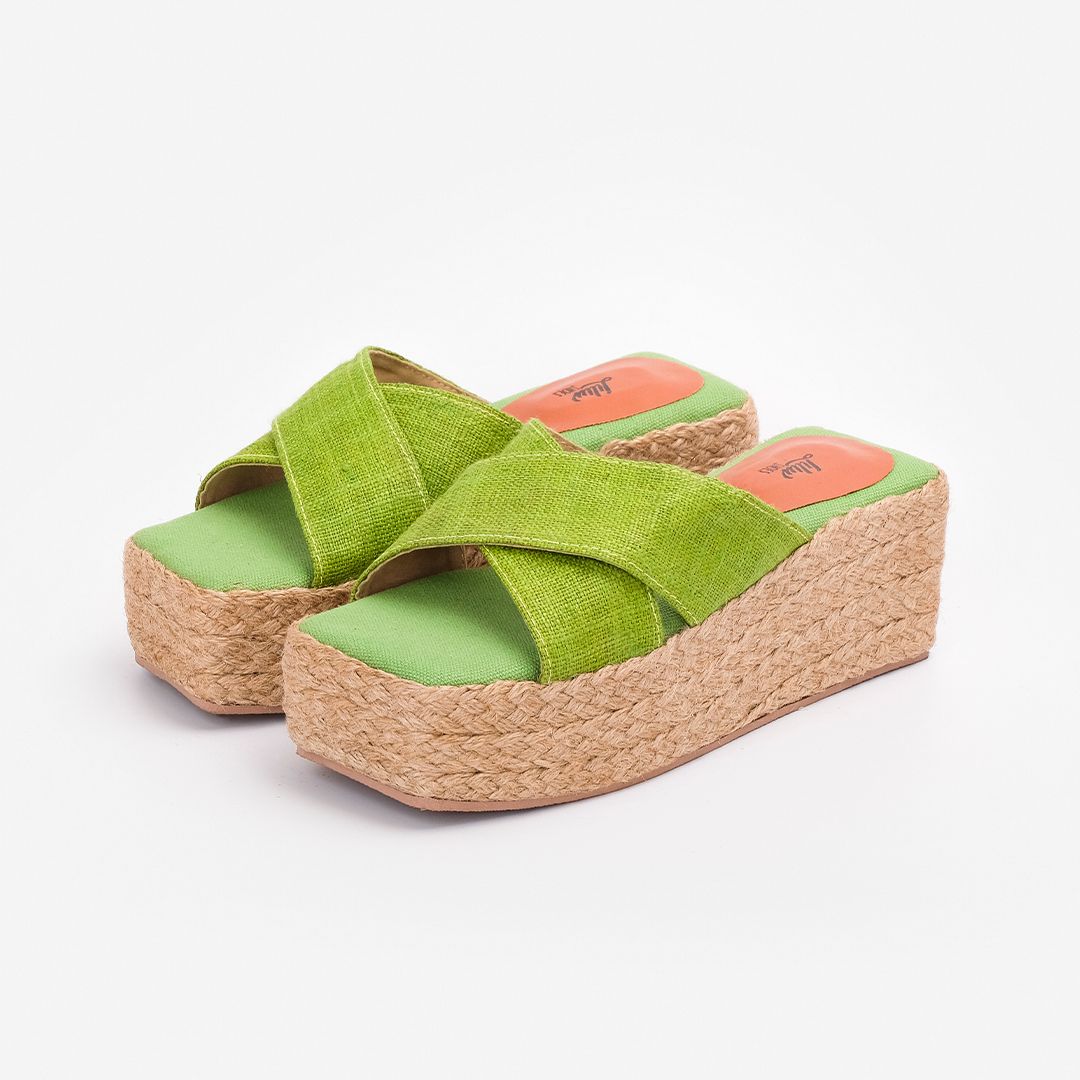 Dép Cói Đế Bằng Quai Chữ X Phối Vải Hemp 5cm - SA THẠCH