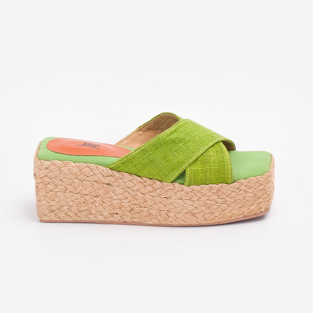 Dép Cói Đế Bằng Quai Chữ X Phối Vải Hemp 5cm - SA THẠCH