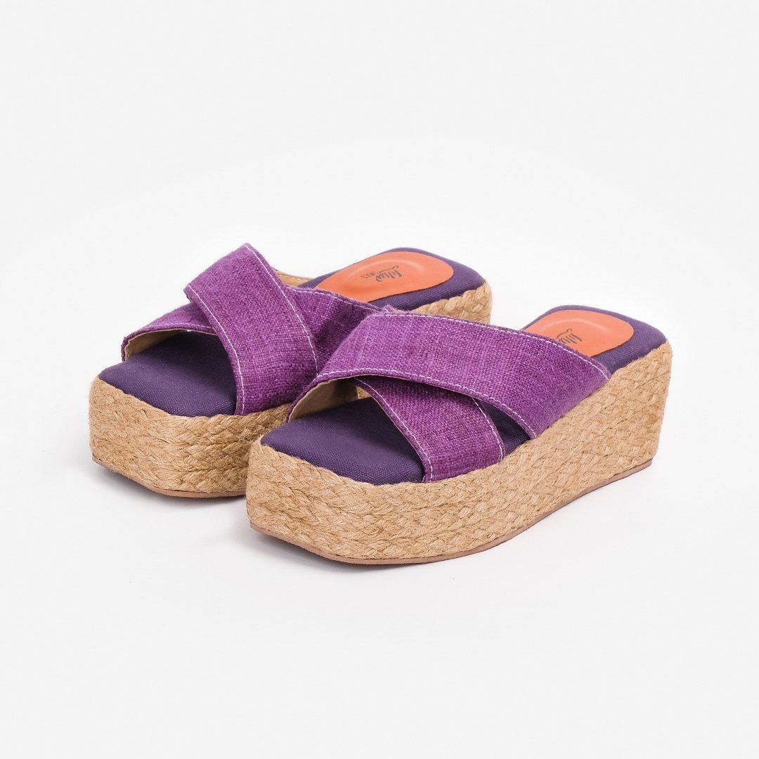 Dép Cói Đế Bằng Quai Chữ X Phối Vải Hemp 5cm - SA THẠCH