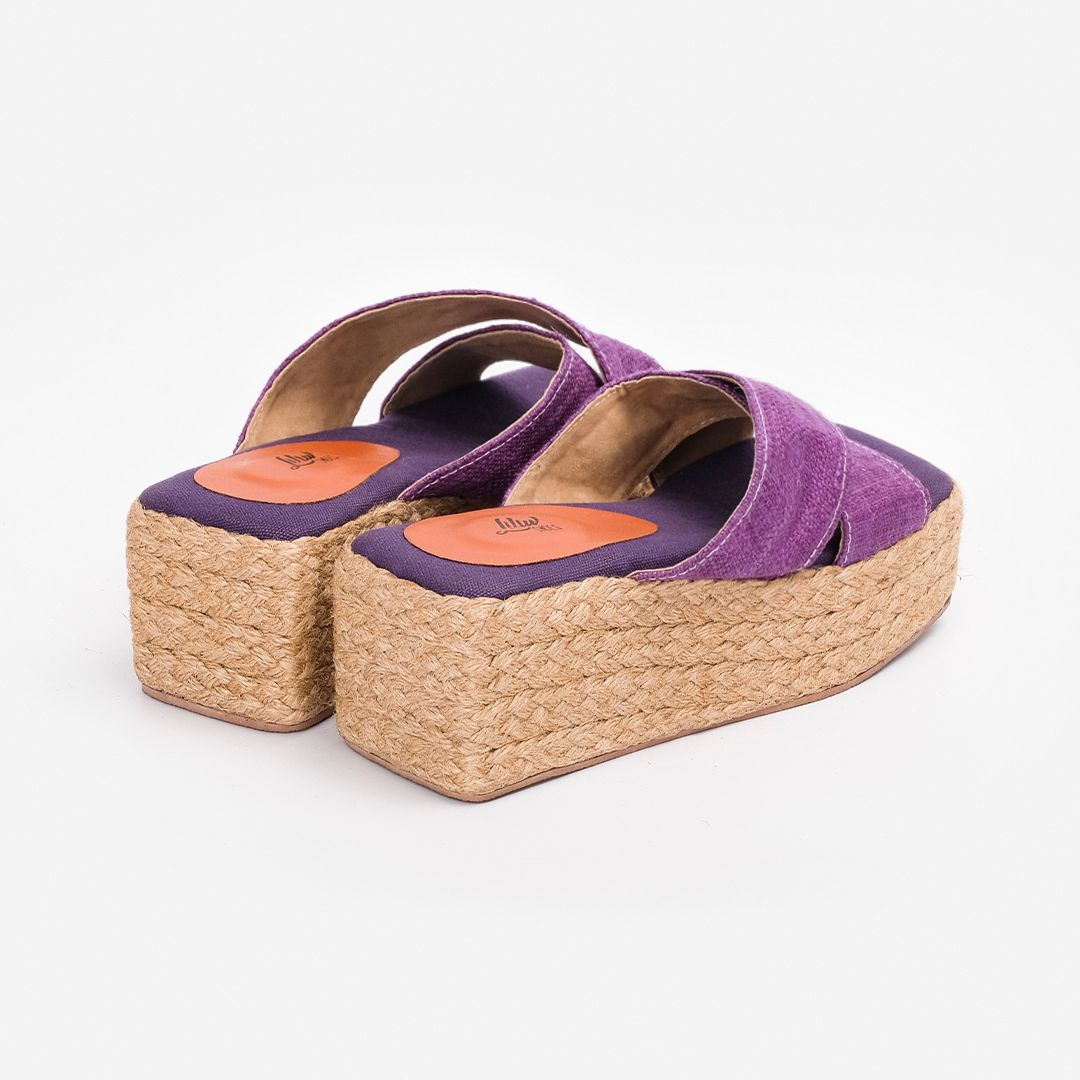 Dép Cói Đế Bằng Quai Chữ X Phối Vải Hemp 5cm - SA THẠCH