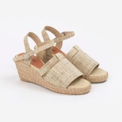 Giày Sandals Cói Quai Ngang Bản Rộng Phối Vải Hemp 6cm - SÔNG HÁT