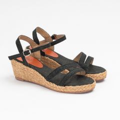 Sandal Cói Đế Xuồng Quai Dây Phối Vải Hemp 4cm - SUỐI REO