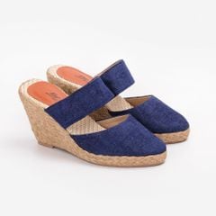 Dép Cói Sục Kín Mũi Phối Vải Hemp 8cm - THÁC MƠ