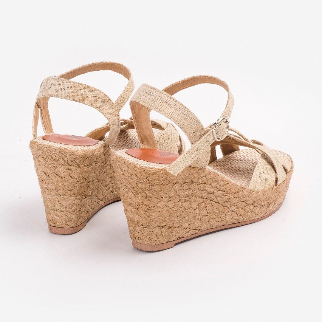 THANH ĐIỀN - Sandal Cói Đế Xuồng Quai Đan Họa Tiết Phối Vải Hemp 9cm