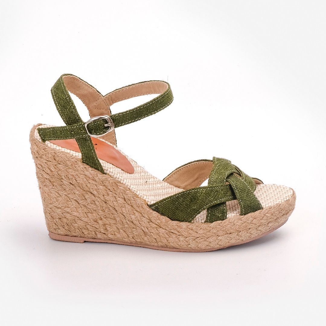 THANH ĐIỀN - Sandal Cói Đế Xuồng Quai Đan Họa Tiết Phối Vải Hemp 9cm