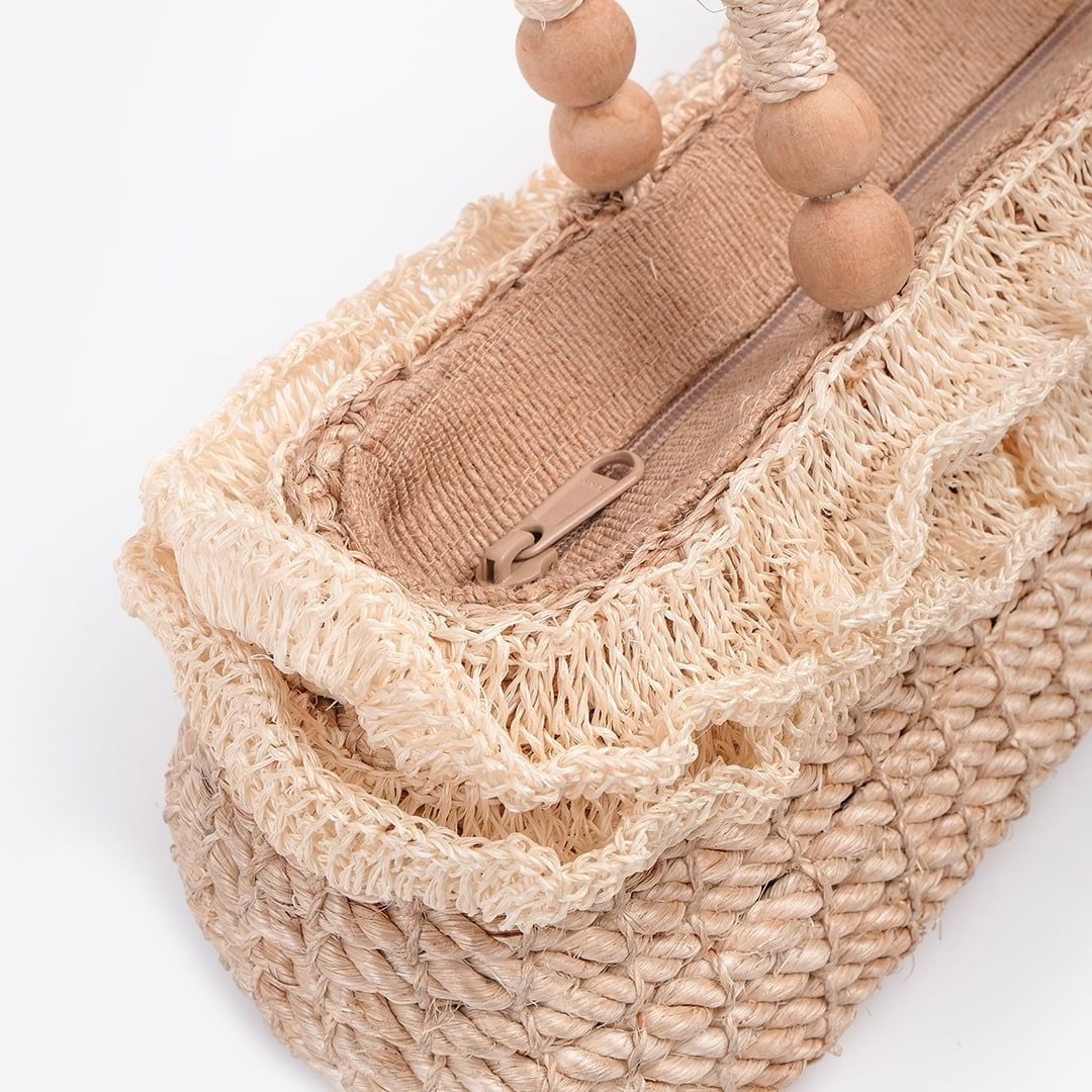 Túi Cói Abaca Xách Tay Dáng Thuyền Vàng Quai Cói