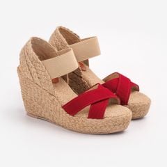 Sandal Cói Đế Xuồng Quai Chữ X Phối Quai Thun 10cm - VÂN GIANG