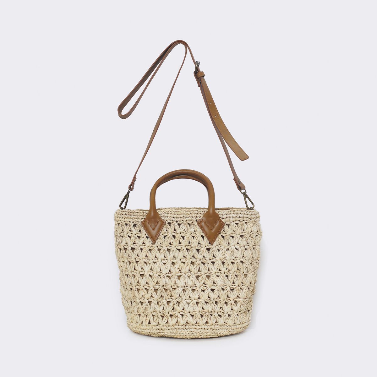 Túi Cói Sợi Cọ Raffia Cao Cấp Quai Da Xách Tay - HOA LAN