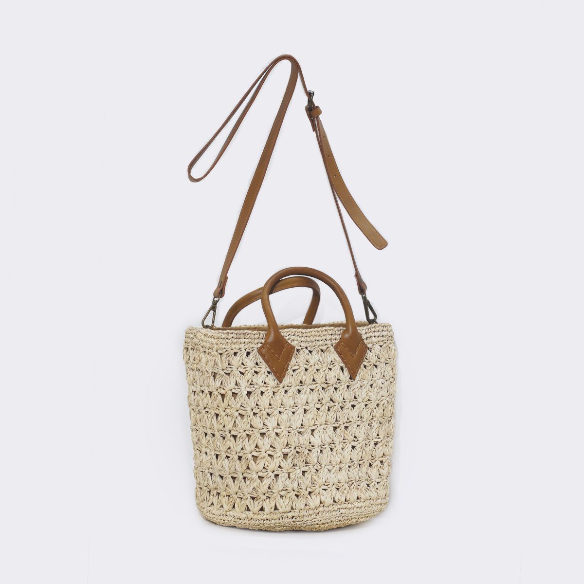 Túi Cói Sợi Cọ Raffia Cao Cấp Quai Da Xách Tay - HOA LAN