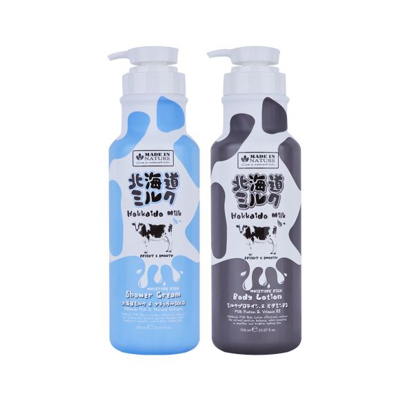 Combo Sữa dưỡng thể + Sữa tắm dưỡng ẩm và sáng mịn da Hokkaido Made In Nature Beauty Buffet Thái Lan700 ml/chai