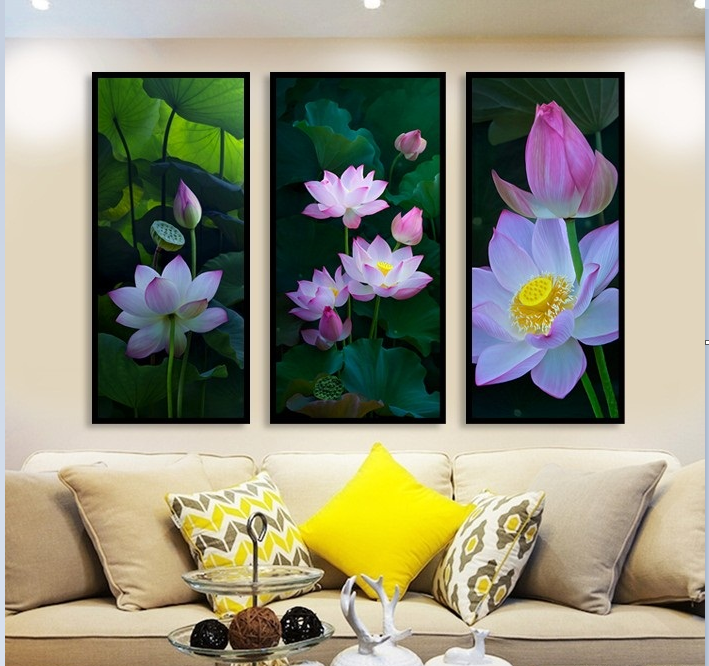 Bộ 3 Tranh Hoa Sen Hồng - TD0139 – Trang Trí Nhà Xinh