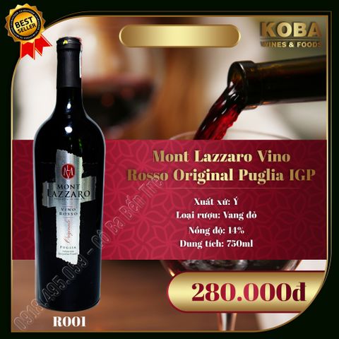  Rượu Vang đỏ Ý - Mont Lazzaro Vino Rosso Original Puglia IGP - 14 độ 