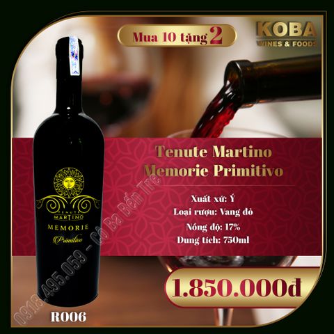  Rượu Vang đỏ Ý - Memorie Primitivo IGT Salento 17 và 19 độ 