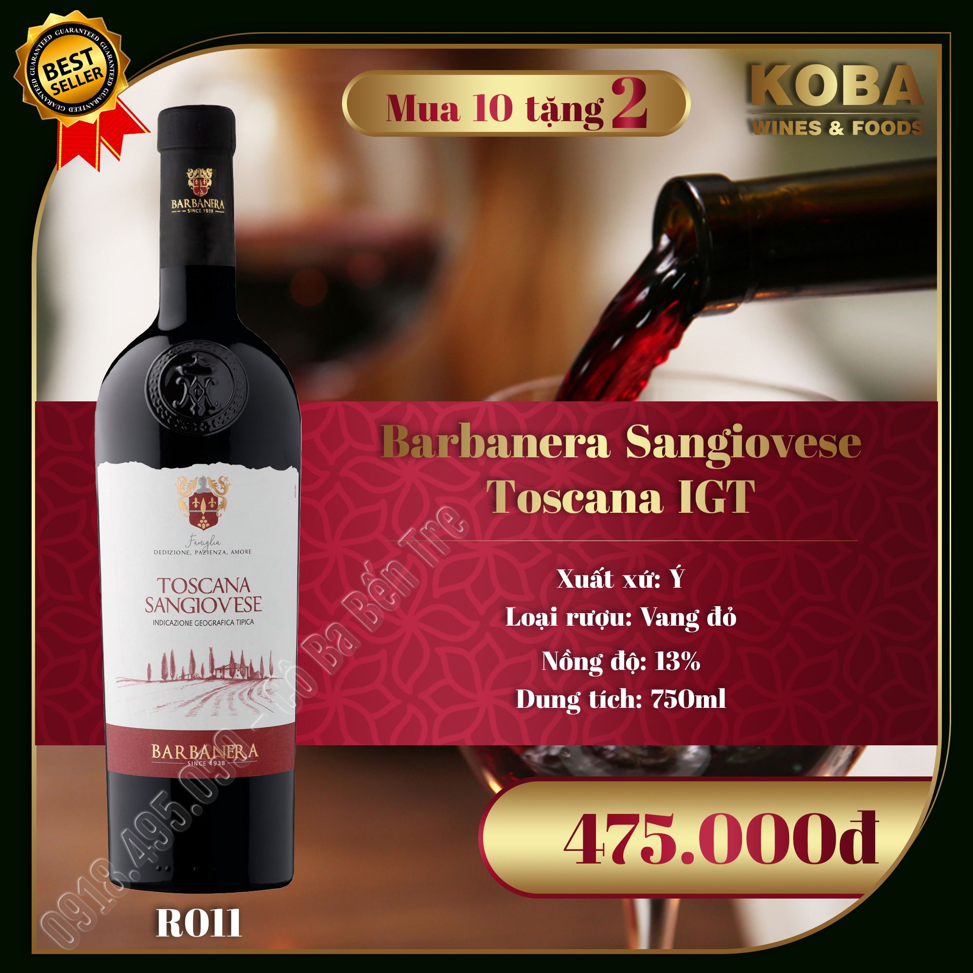 Rượu Vang đỏ Ý Barbanera Sangiovese Toscana IGT - 13 độ