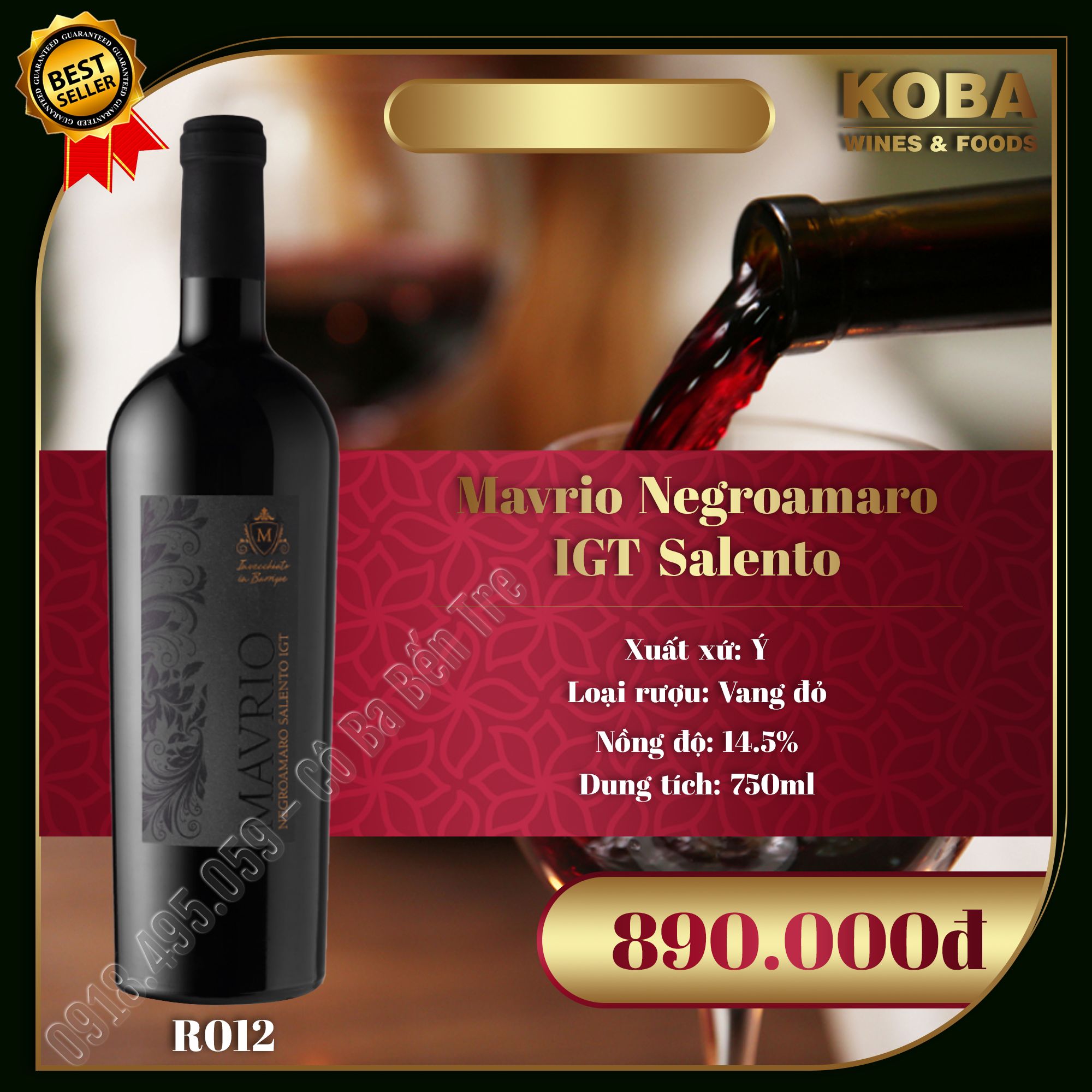 Rượu Vang Đỏ Ý Mavrio Negroamaro IGT Salento - 14.5 độ