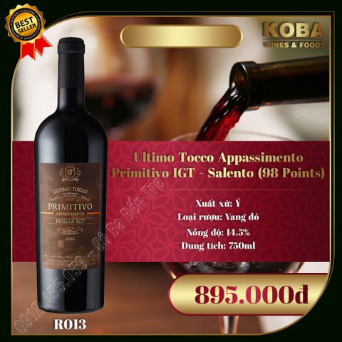  Rượu Vang Đỏ Ultimo Tocco Appassimento Primitivo IGT - Salento (98 Points) - 14.5 độ 