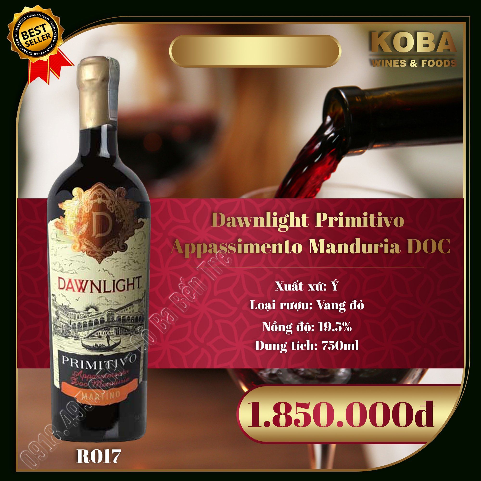 Rượu Vang Đỏ Ý - Dawnlight Primitivo Appassimento Manduria DOC - 19.5 độ