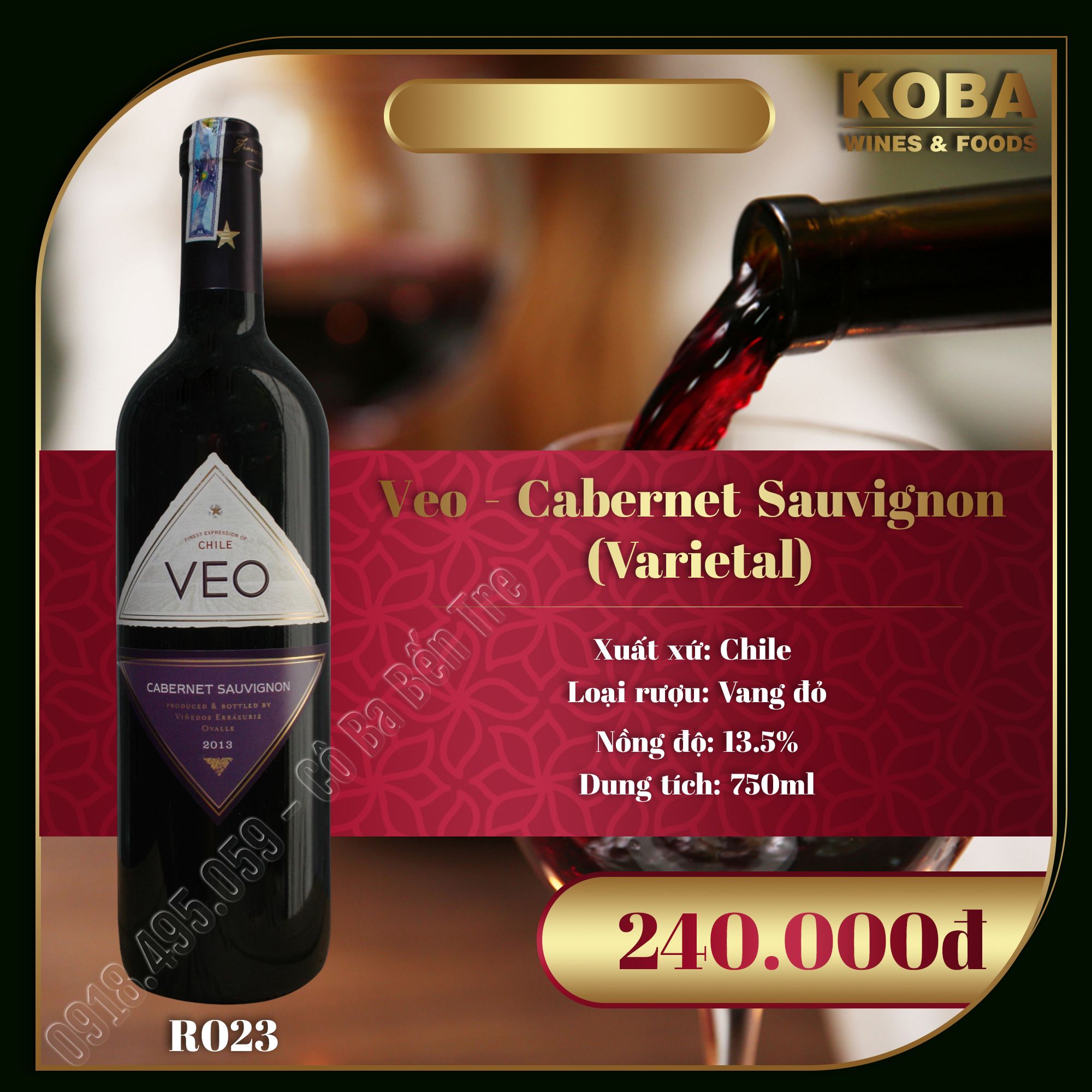 Rượu Vang Đỏ Chile - Veo - Cabernet Sauvignon (Varietal) - 13.5 độ