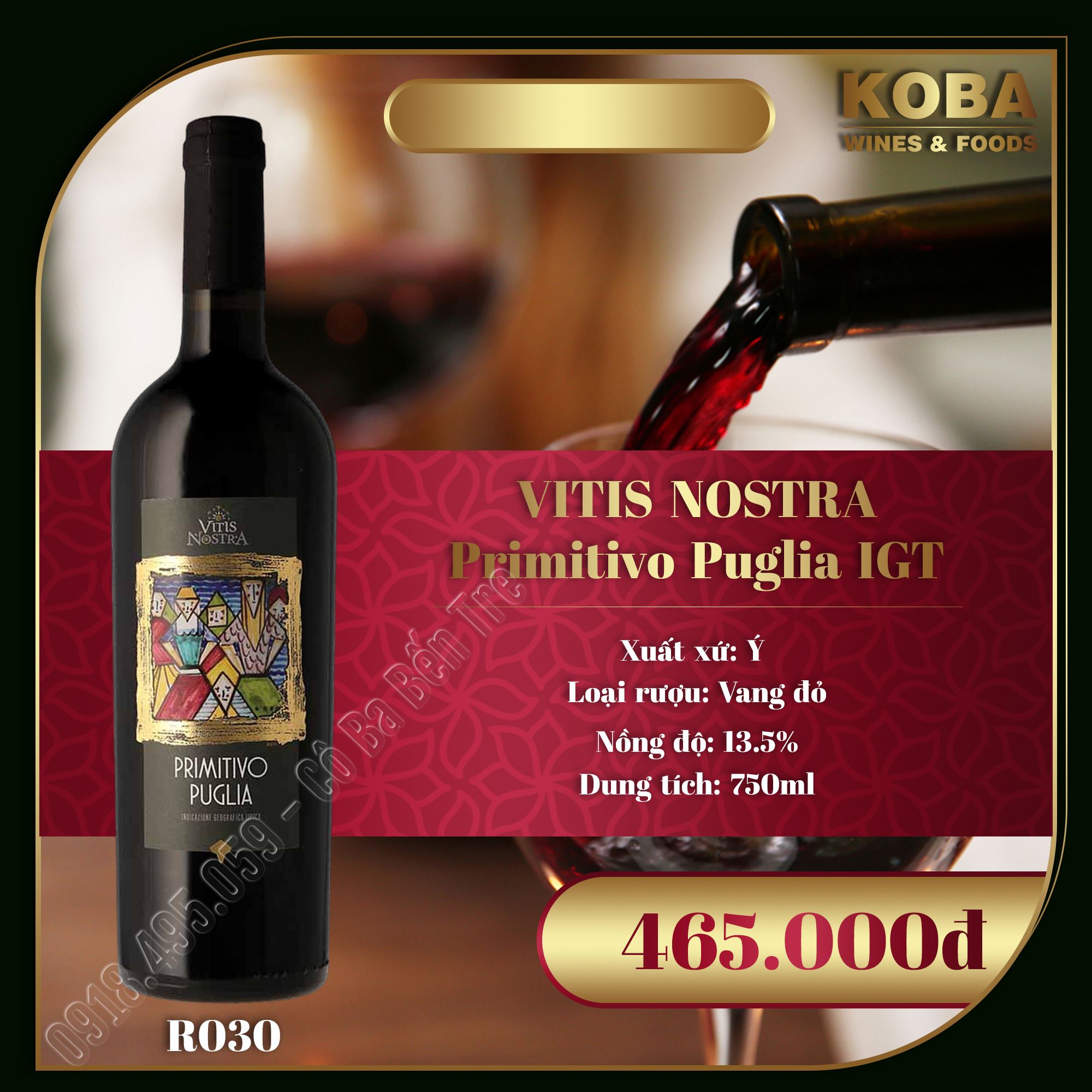 Rượu Vang Đỏ Ý - VITIS NOSTRA Primitivo Puglia IGT - 13.5 độ