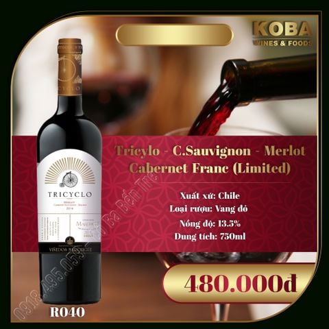  Rượu Vang Đỏ Chile - Tricylo - C.Sauvignon - Merlot - Cabernet Franc (Limited) - 13.5 độ 