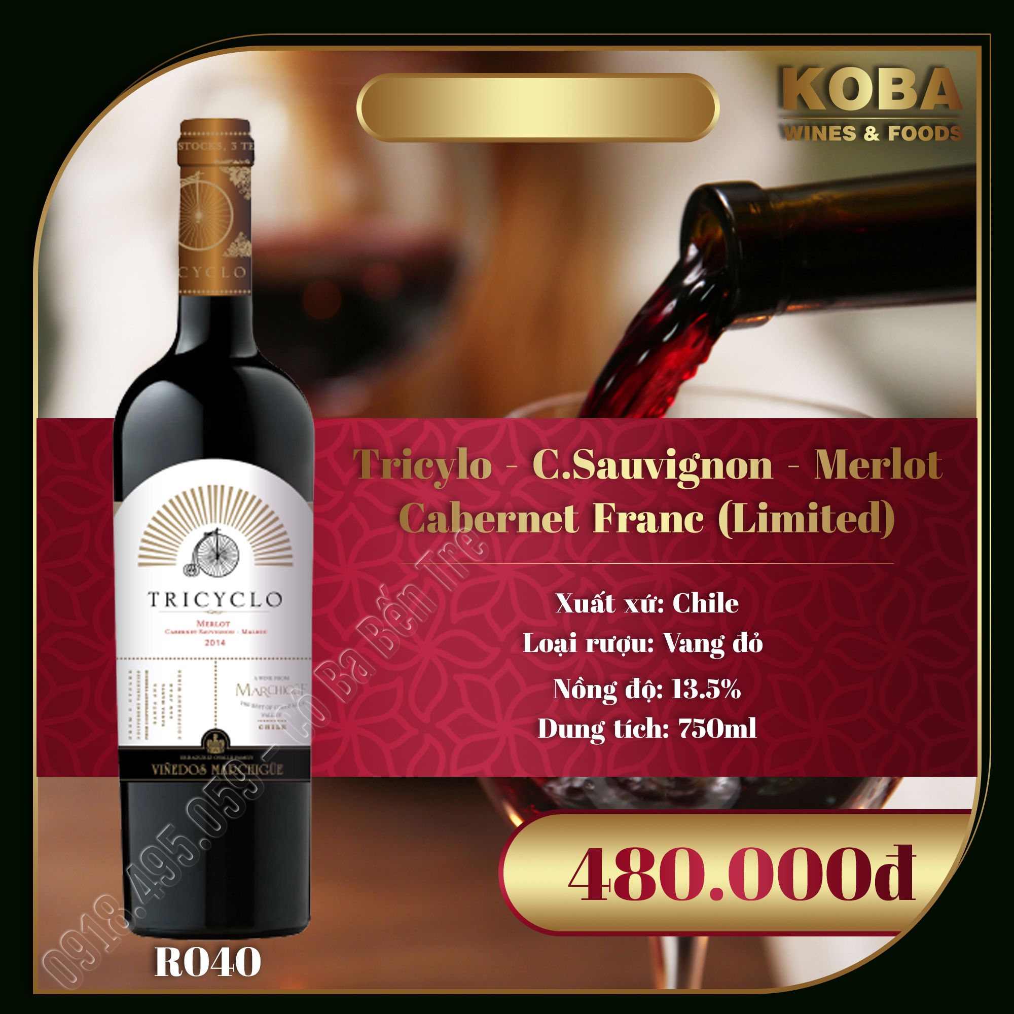 Rượu Vang Đỏ Chile - Tricylo - C.Sauvignon - Merlot - Cabernet Franc (Limited) - 13.5 độ