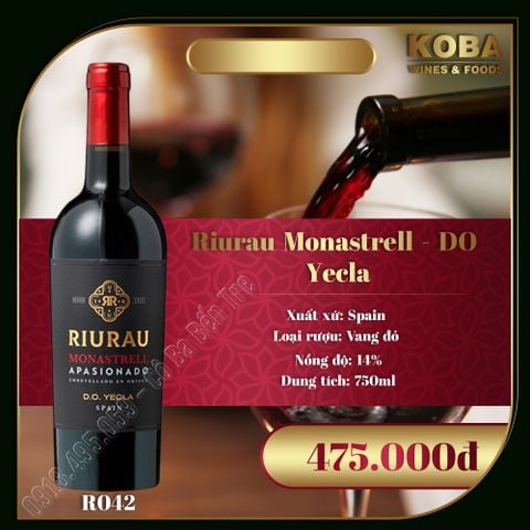  Rượu Vang Đỏ Spain - Riurau Monastrell - DO Yecla - 14 độ 