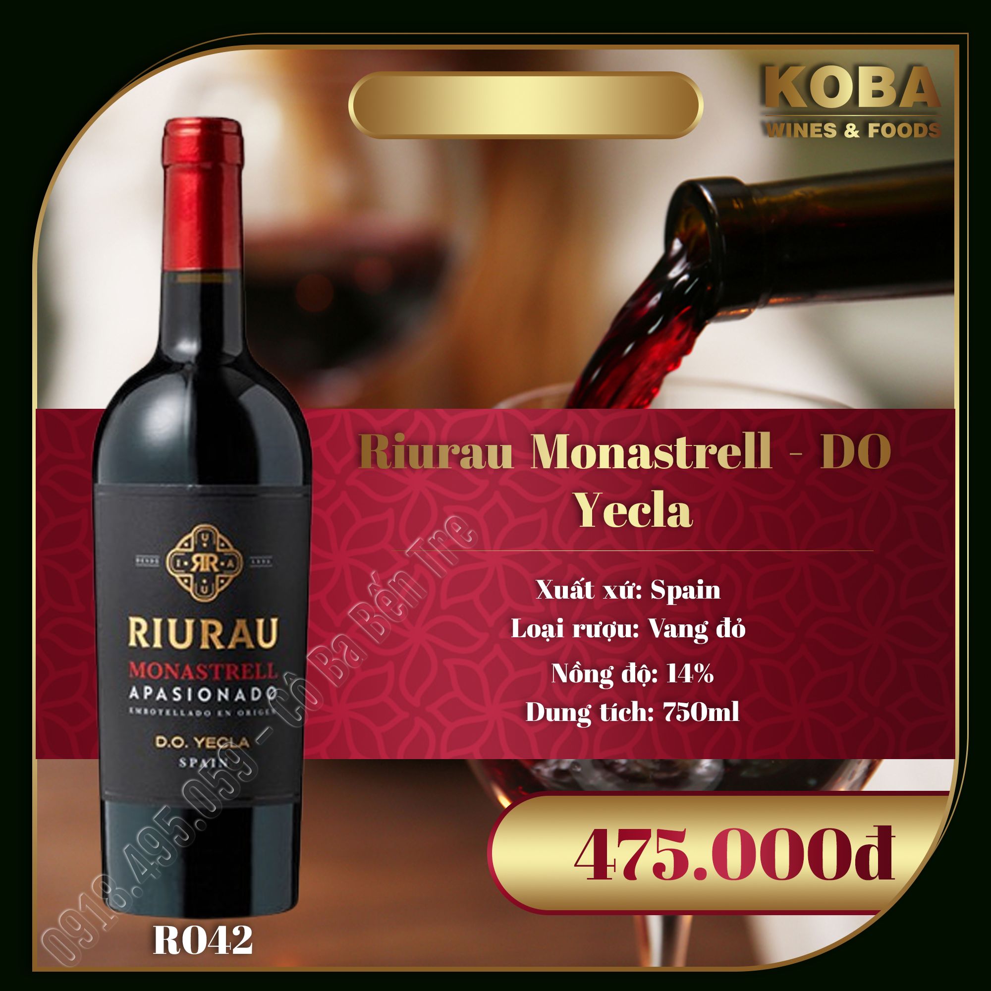 Rượu Vang Đỏ Spain - Riurau Monastrell - DO Yecla - 14 độ