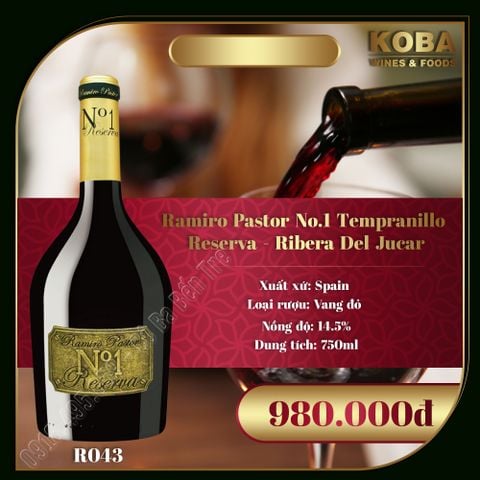  Rượu Vang Đỏ Spain - Ramiro Pastor No.1 Tempranillo Reserva - Ribera Del Jucar - 14.5 độ 